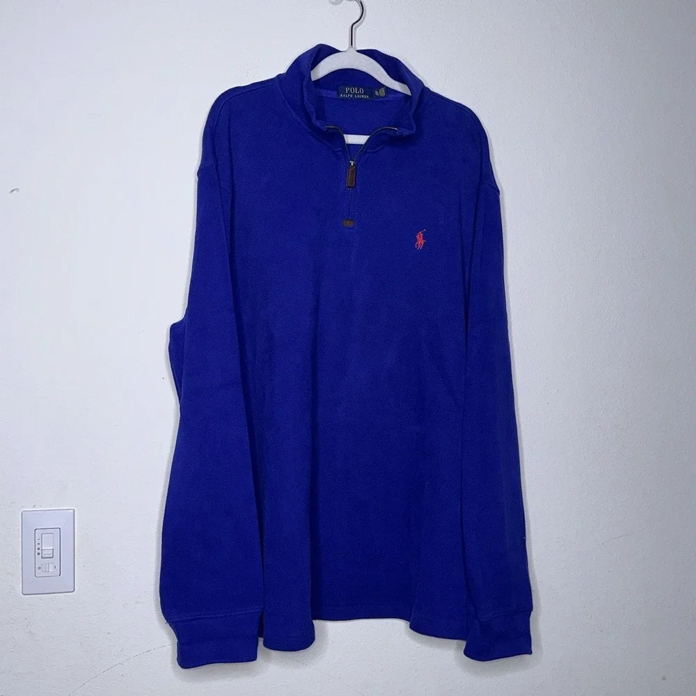 Polo Ralph Lauren Estate Rib 1/4 Zip Pony Pullover Blue Preppy Casual XL